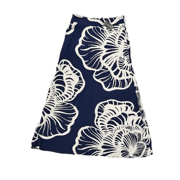 New RW&Co Printed Challis Pull-On Flare Midi Skirt Peacoat Multi - Picture 8 of 8